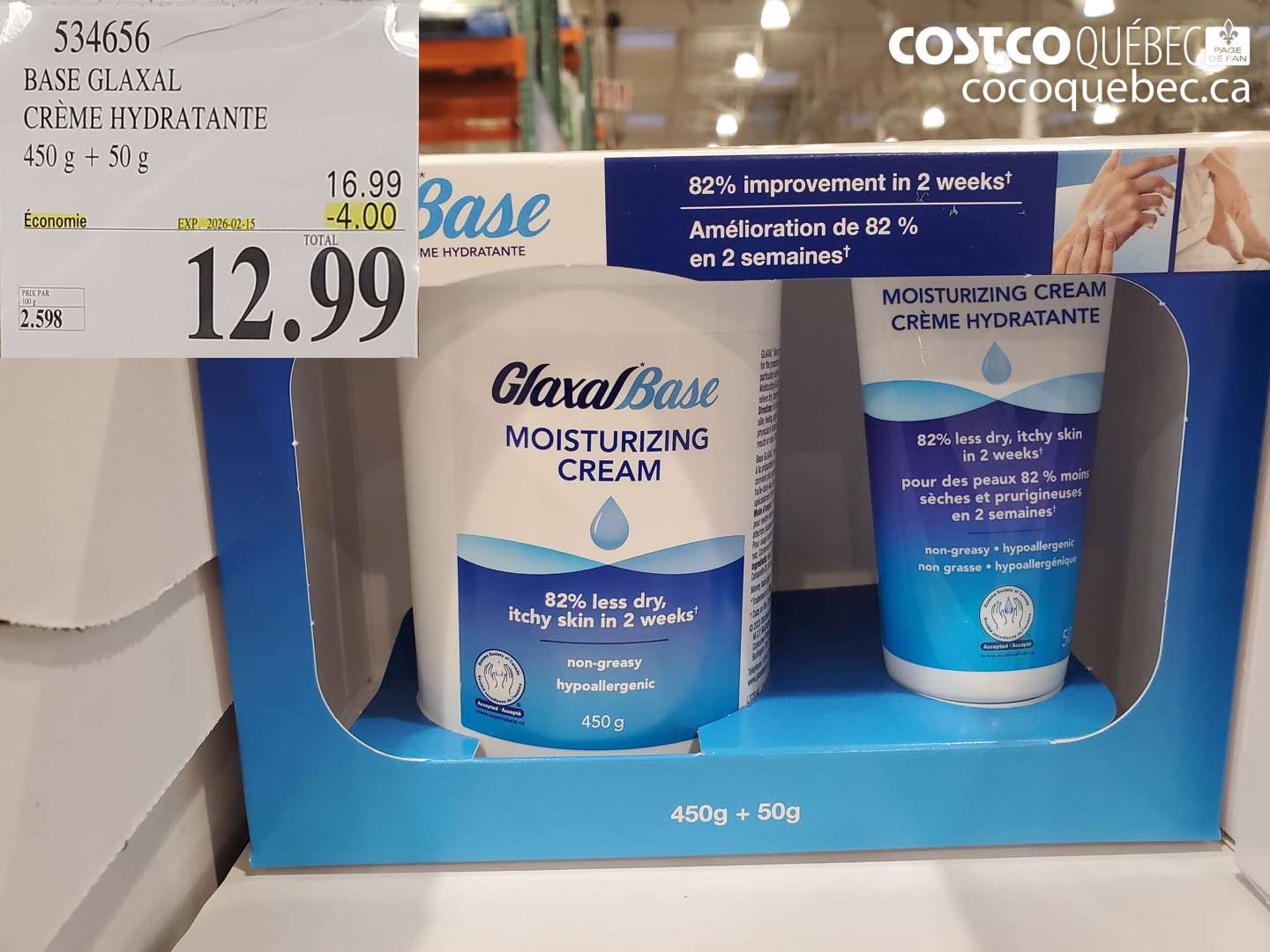 534656 BASE GLAXAL CRÈME HYDRATANTE 450 g + 50 g ($4.00 INSTANT SAVINGS EXPIRES ON 2026-02-15) $12.99