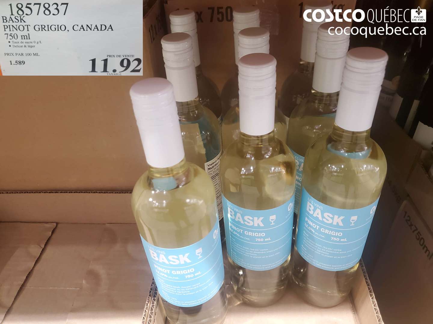 1857837 BASK PINOT GRIGIO, CANADA 750 ml $11.92