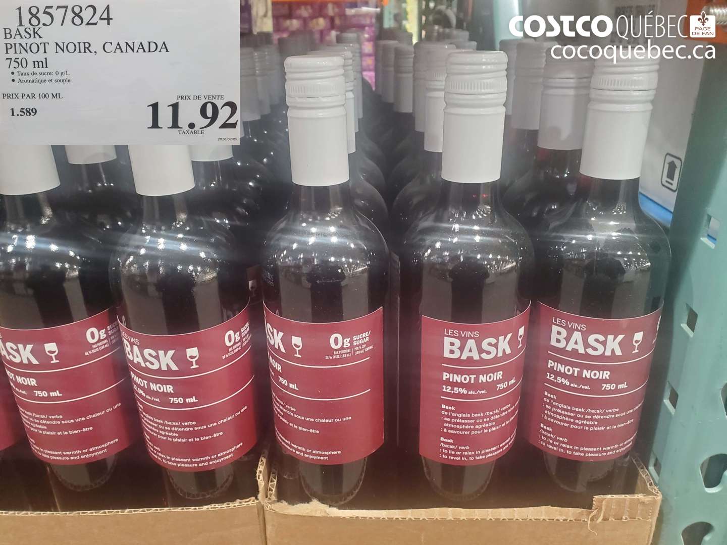 1857824 BASK PINOT NOIR, CANADA 750 ml $11.92