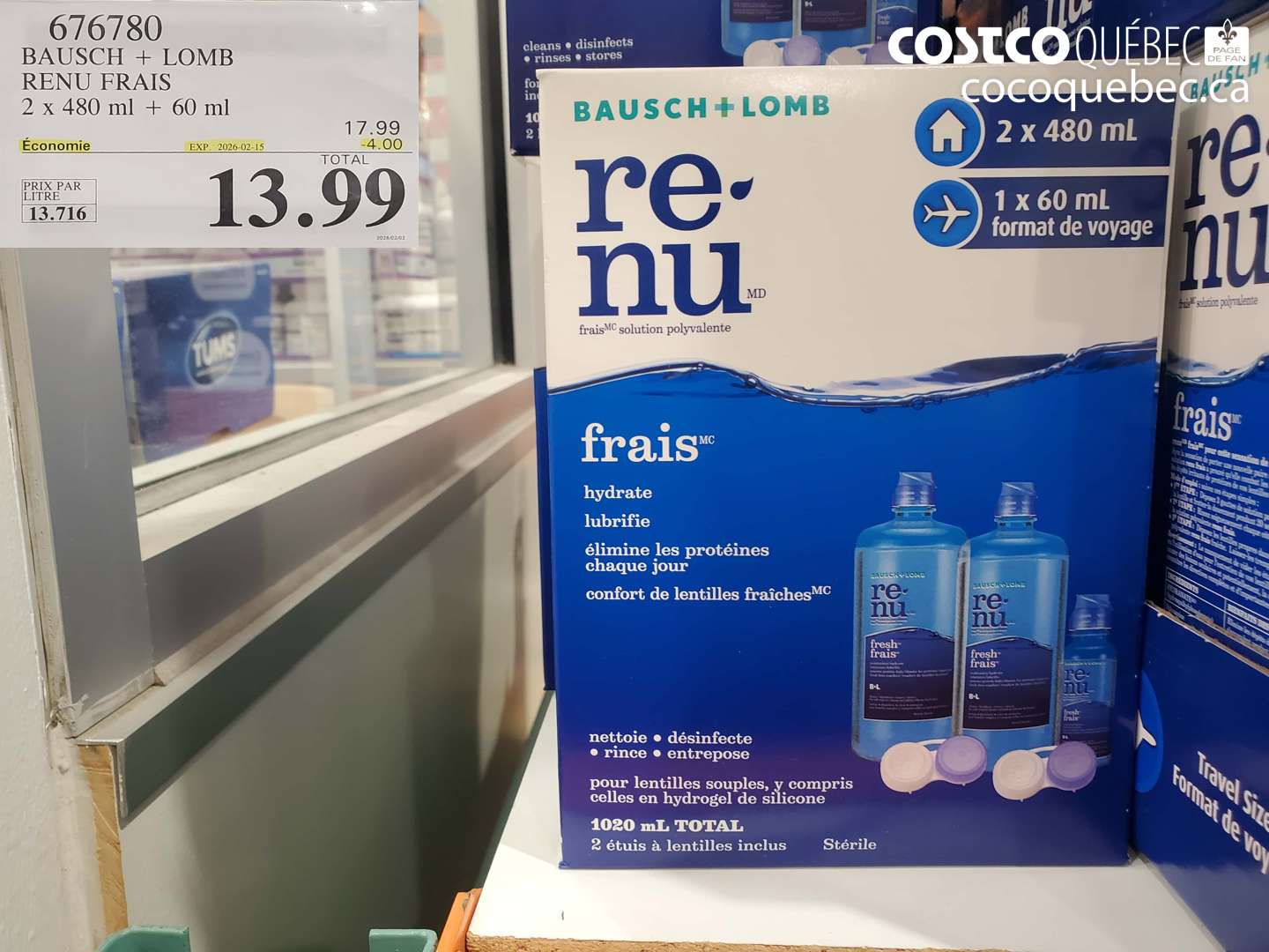 676780 BAUSCH + LOMB RENU FRAIS 2 x 480 ml + 60 ml ($4.00 INSTANT SAVINGS EXPIRES ON 2026-02-15) $13.99
