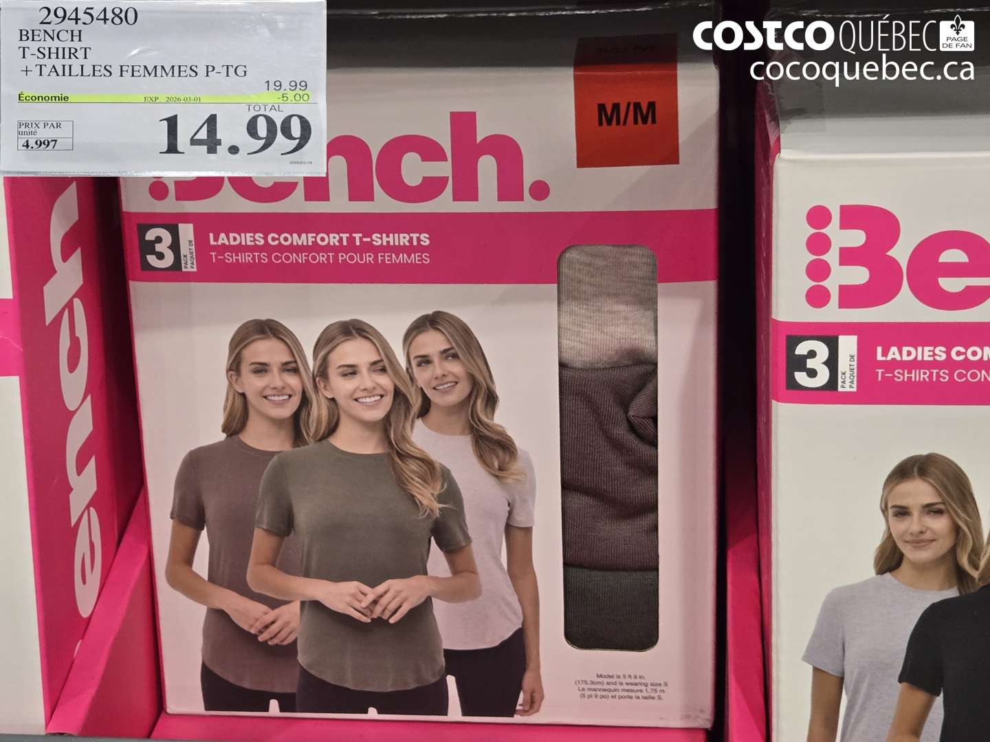 2945480 BENCH T-SHIRT + TAILLES FEMMES P-TG ($5.00 INSTANT SAVINGS EXPIRES ON 2026-03-01) $14.99