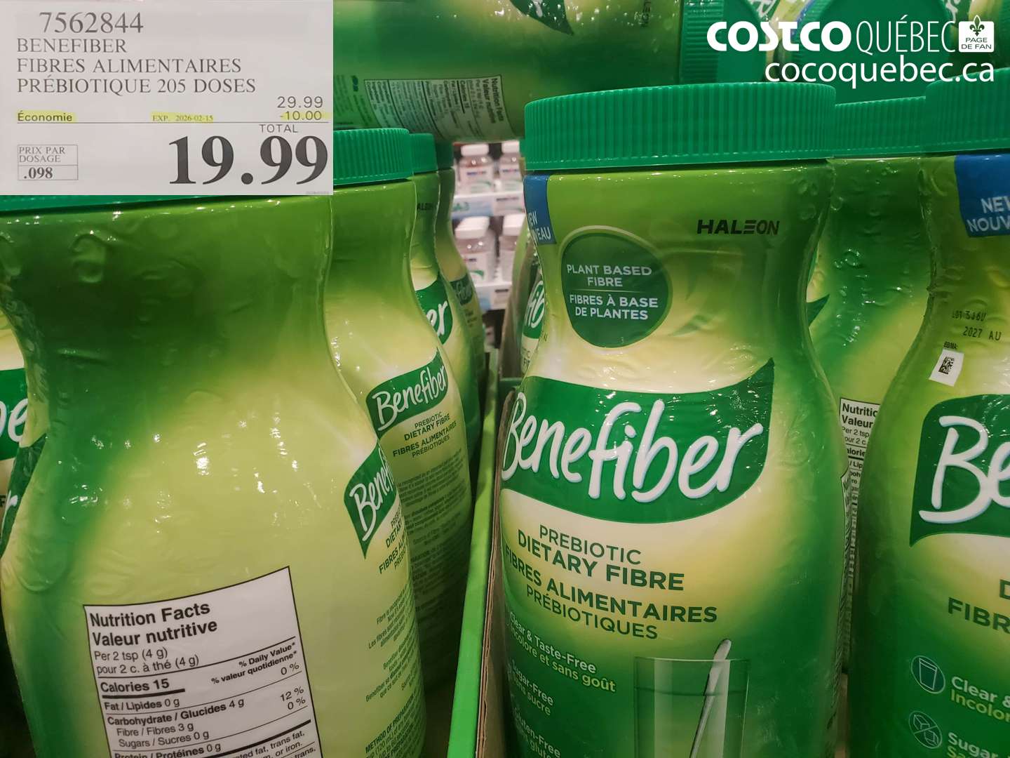 7562844 BENEFIBER FIBRES ALIMENTAIRES PRÉBIOTIQUE 205 DOSES ($10.00 INSTANT SAVINGS EXPIRES ON 2026-02-15) $19.99