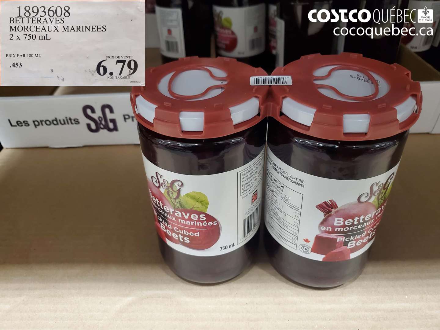 1893608 BETTERAVES MORCEAUX MARINEES 2 x 750 ml $6.79