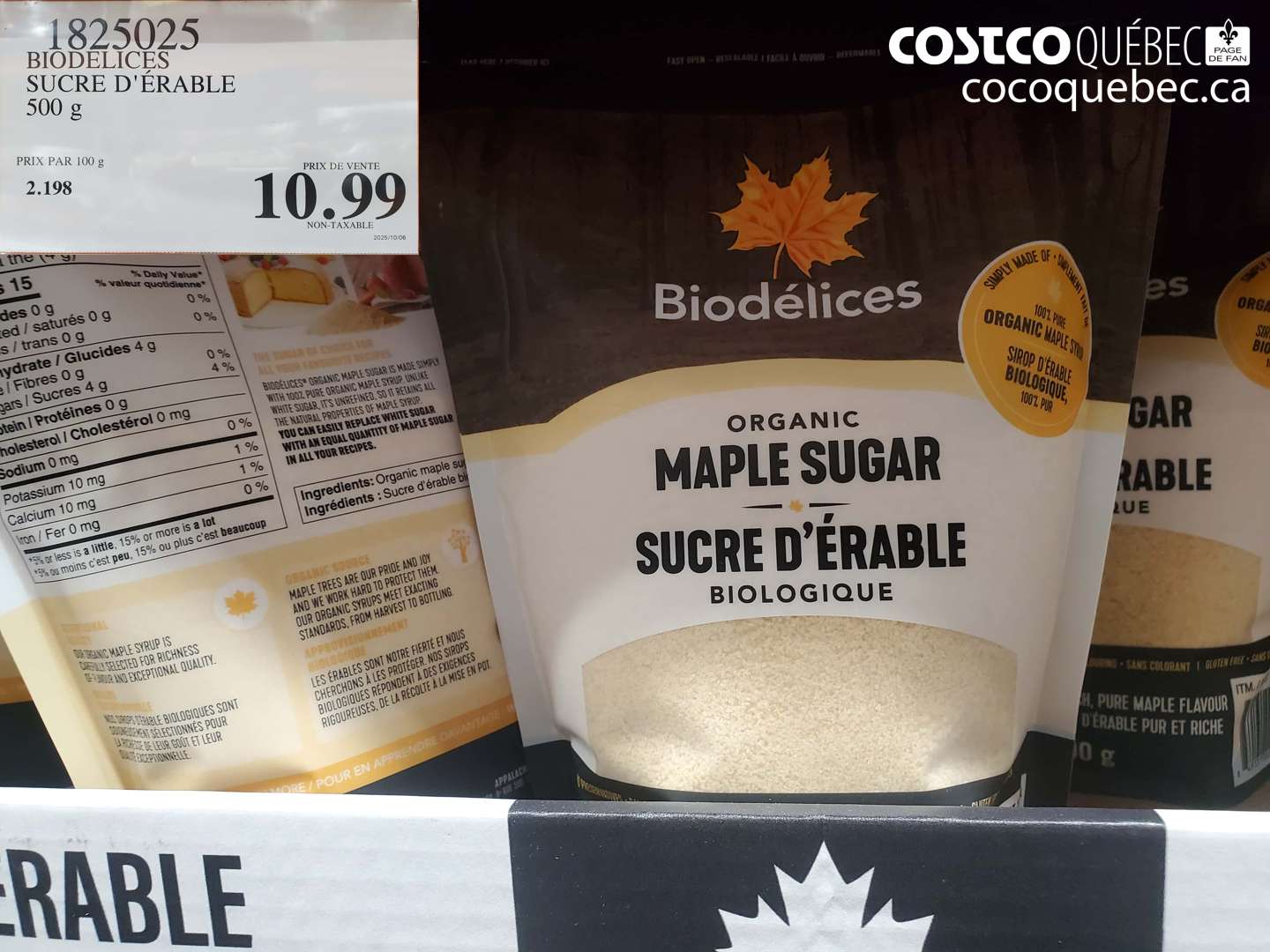 1825025 BIODELICES SUCRE D'ÉRABLE 500 g $10.99