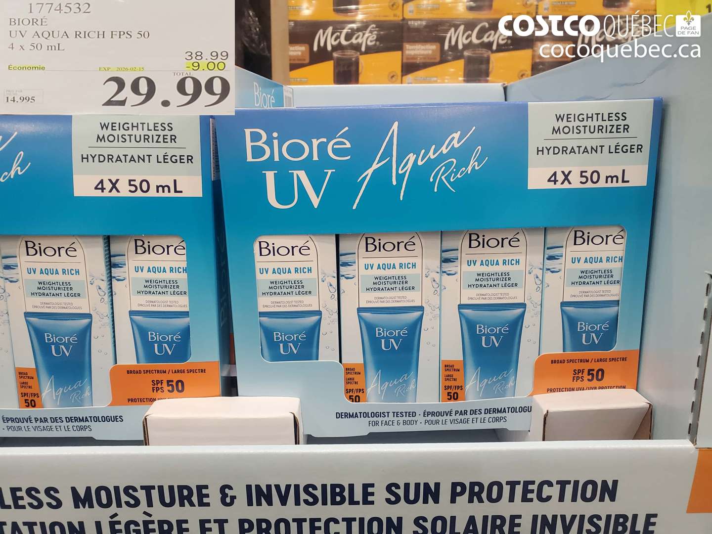 1774532 BIORÉ UV AQUA RICH FPS 50 4 x 50 mL ($9.00 INSTANT SAVINGS EXPIRES ON 2026-02-15) $29.99