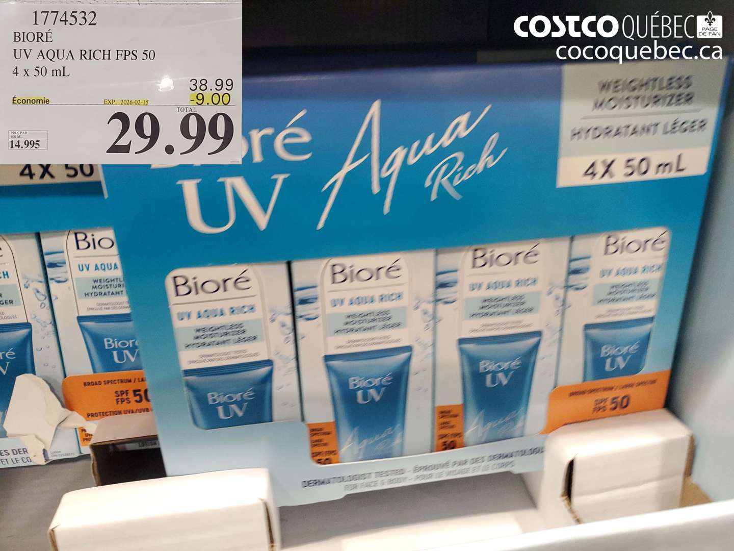 1774532 BIORÉ UV AQUA RICH FPS 50 4 x 50 mL ($9.00 INSTANT SAVINGS EXPIRES ON 2026-02-15) $29.99