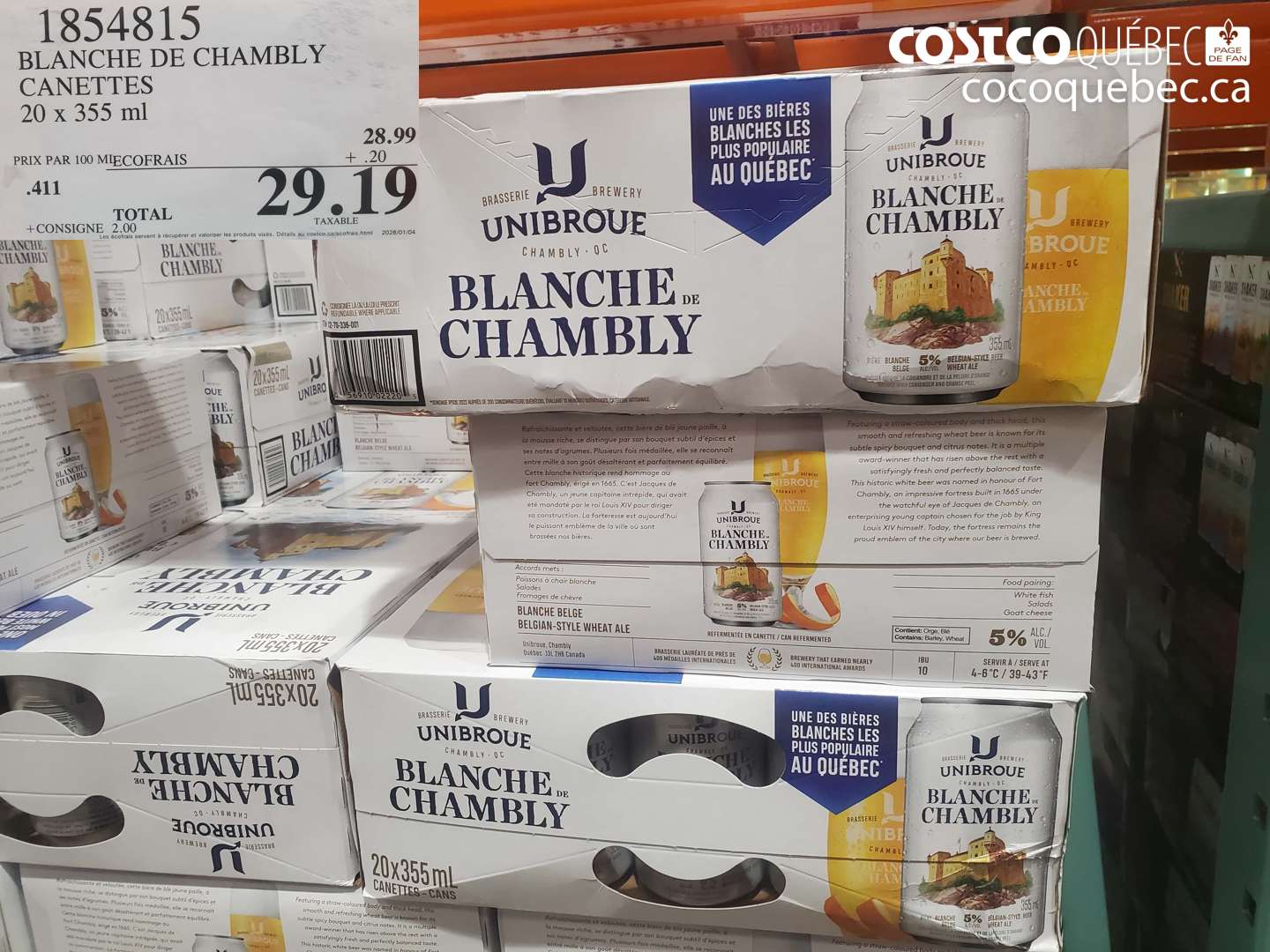 1854815 BLANCHE DE CHAMBLY CANETTES $29.19