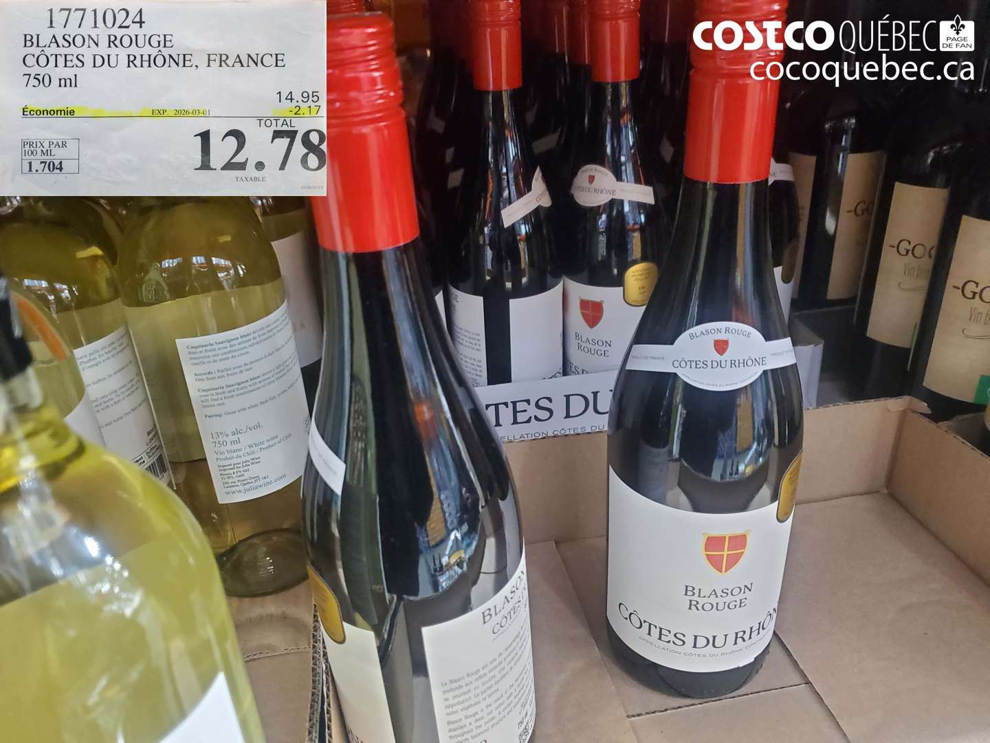 1771024 BLASON ROUGE CÔTES DU RHÔNE, FRANCE 750 ML ($2.17 INSTANT SAVINGS EXPIRES ON 2026-03-01) $12.78