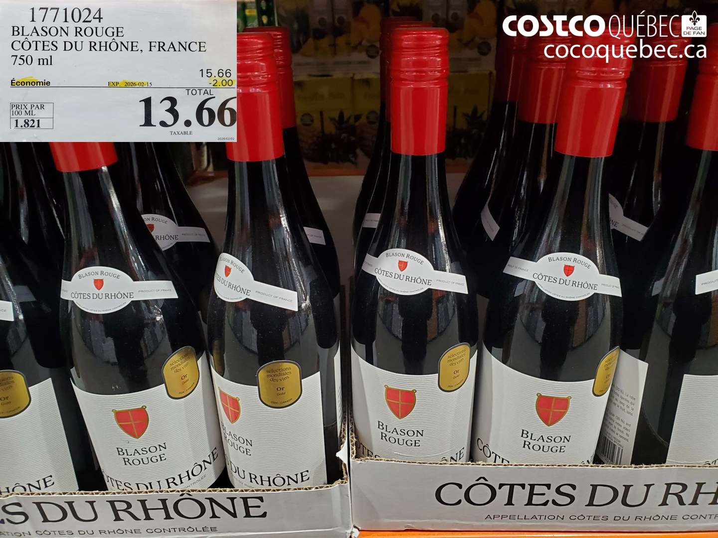 1771024 BLASON ROUGE CÔTES DU RHÔNE, FRANCE 750 ml ($2.00 INSTANT SAVINGS EXPIRES ON 2026-02-15) $13.66