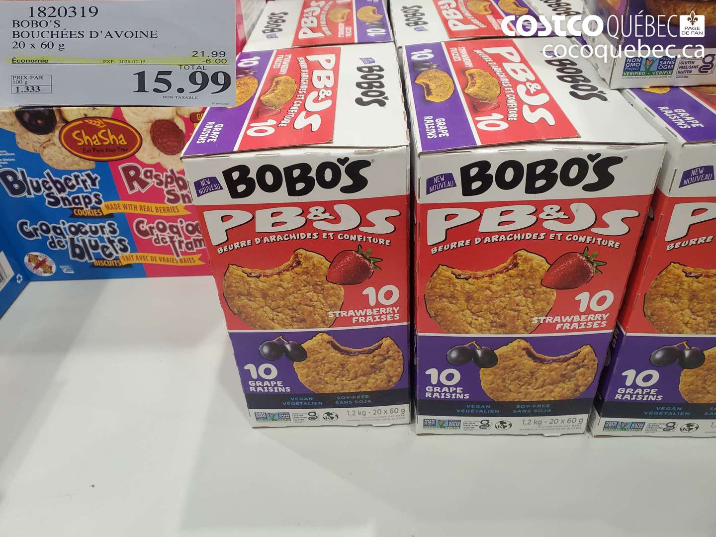 1820319 BOBO'S BOUCHÉES D'AVOINE 20 x 60 g ($6.00 INSTANT SAVINGS EXPIRES ON 2026-02-15) $15.99