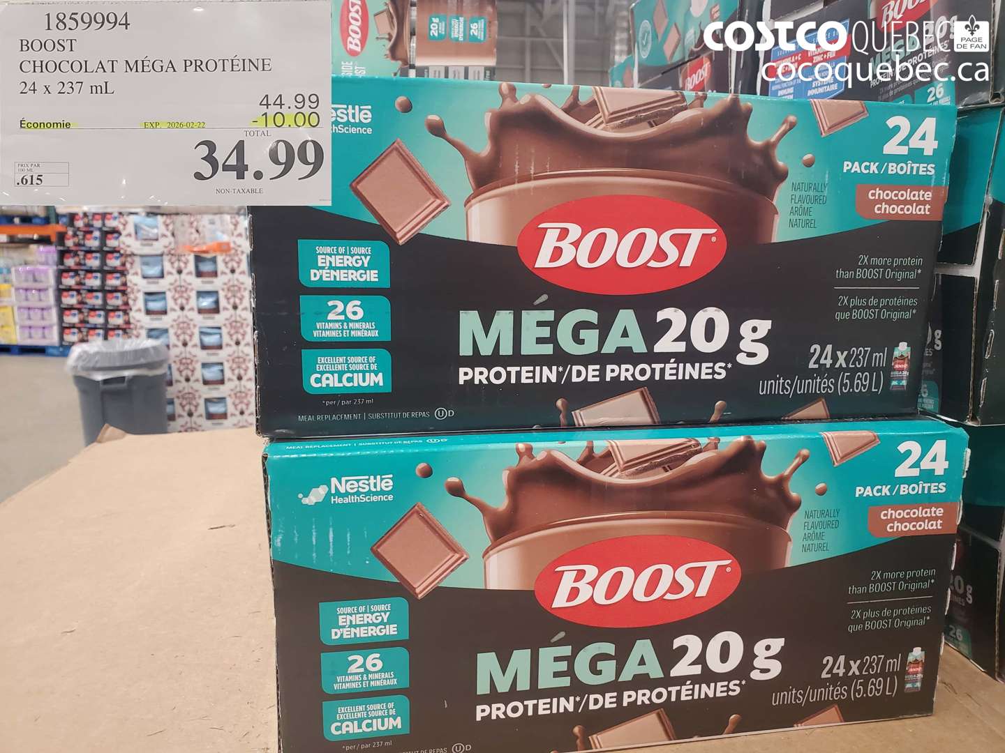 1859994 BOOST CHOCOLAT MÉGA PROTÉINE 24 x 237 mL ($10.00 INSTANT SAVINGS EXPIRES ON 2026-02-22) $34.99