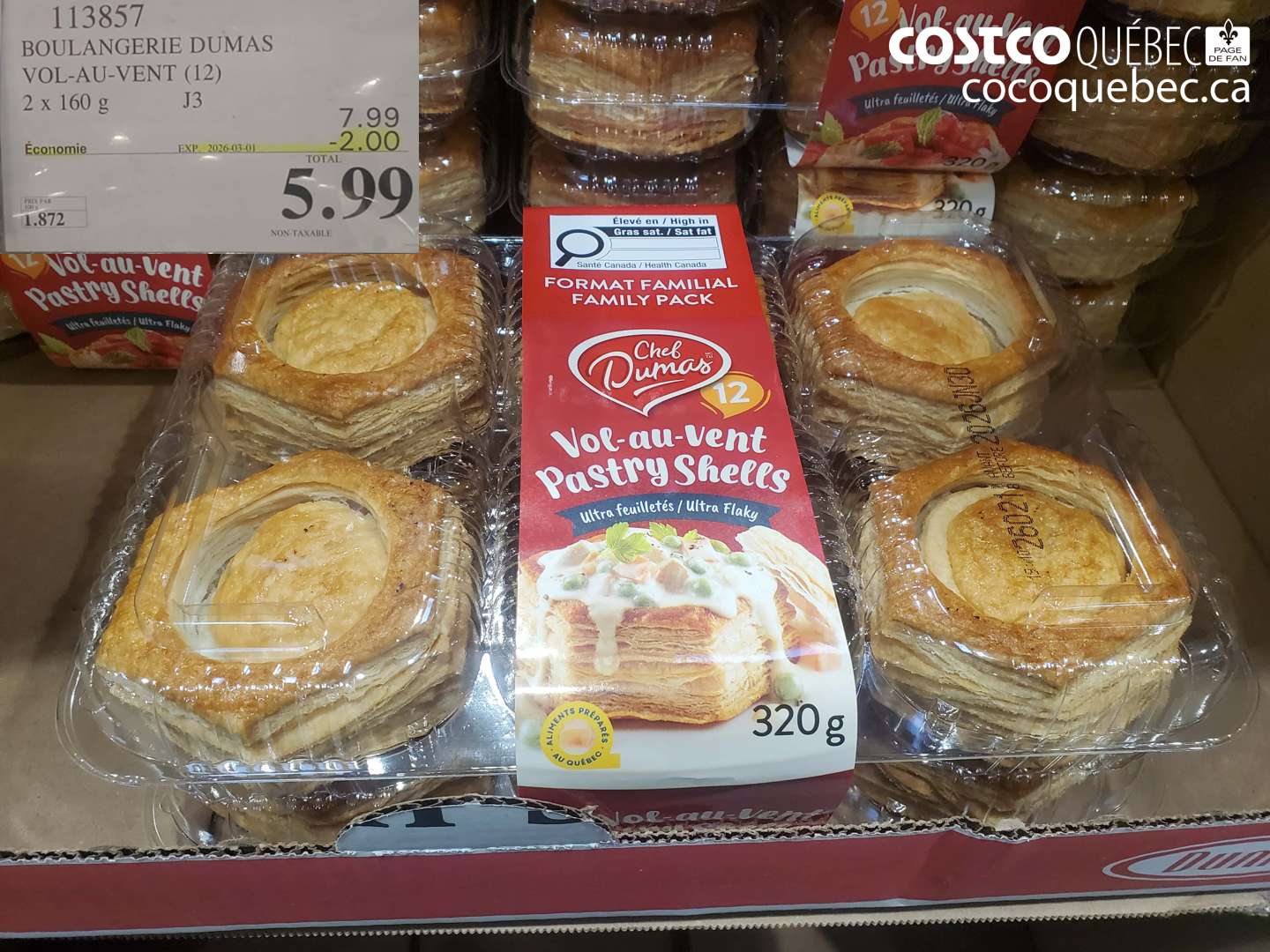113857 BOULANGERIE DUMAS VOL-AU-VENT (12) 2 X 160 G J3 ($2.00 INSTANT SAVINGS EXPIRES ON 2026-03-01) $5.99