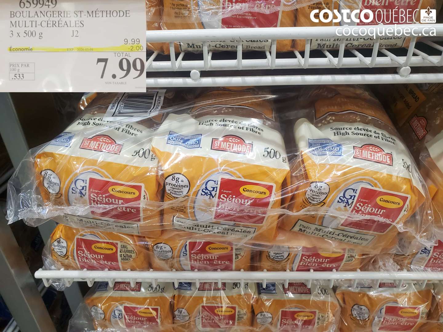 659949 BOULANGERIE ST-MÉTHODE MULTI-CÉRÉALES 3 X 500 G ($2.00 INSTANT SAVINGS EXPIRES ON 2026-03-01) $7.99