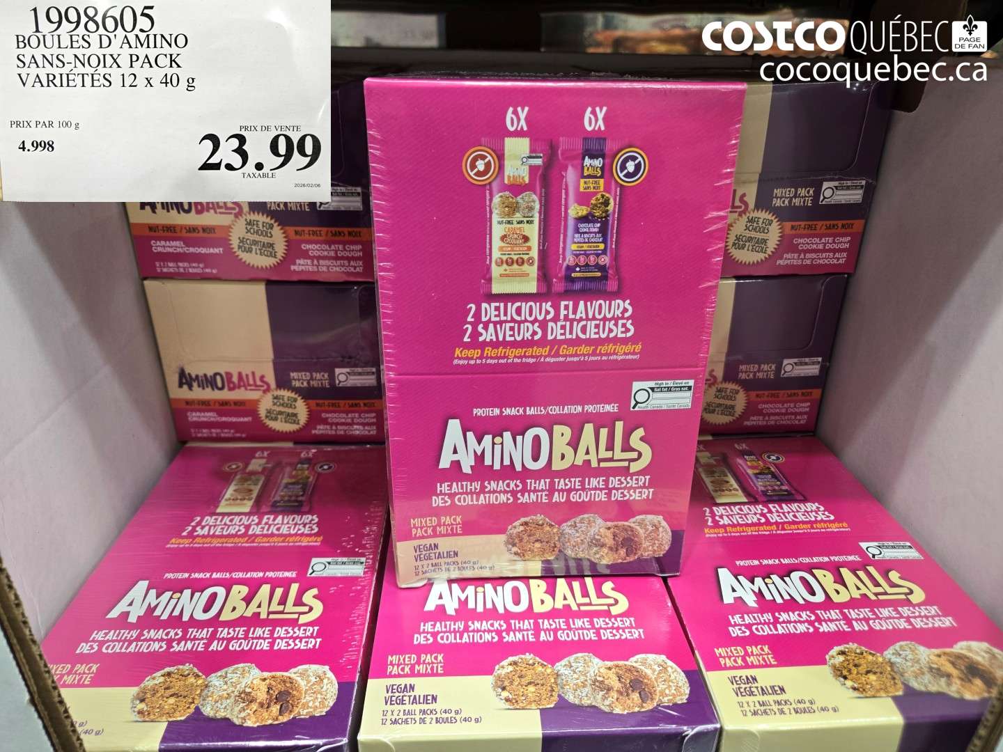 1998605 BOULES D'AMINO SANS-NOIX PACK VARIÉTÉS 12 x 40 g $23.99