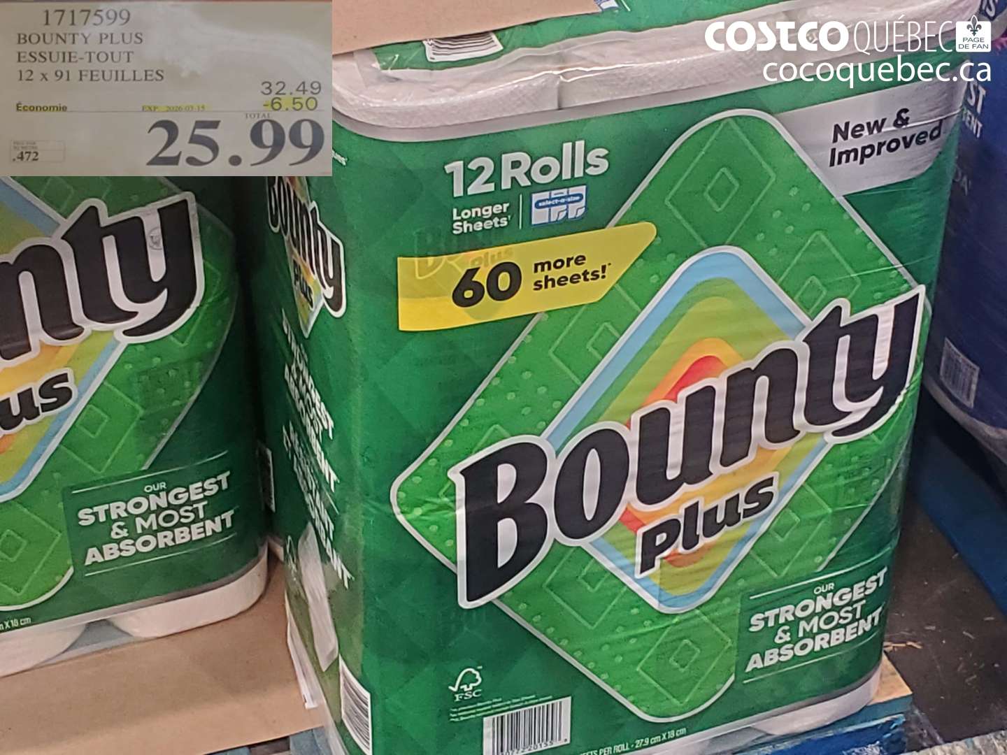 1717599 BOUNTY PLUS ESSUIE-TOUT 12 X 91 FEUILLES ($6.50 INSTANT SAVINGS EXPIRES ON 2026-01-15) $25.99