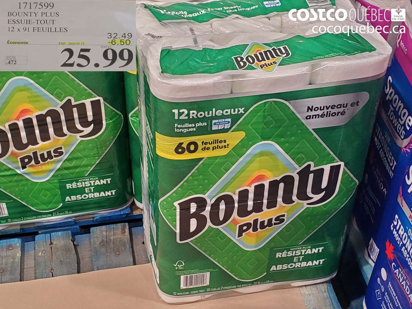1717599 BOUNTY PLUS ESSUIE-TOUT 12 x 91 FEUILLES ($6.50 INSTANT SAVINGS EXPIRES ON 2026-03-15) $25.99