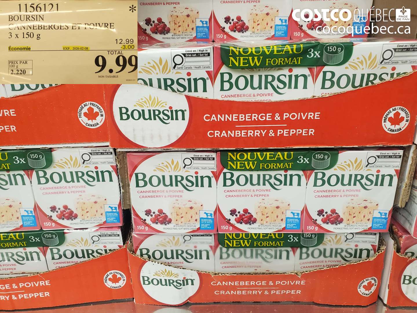 1156121 BOURSIN CANNEBERGES ET POIVRE 3 x 150 g ($3.00 INSTANT SAVINGS EXPIRES ON 2026-02-08) $9.99