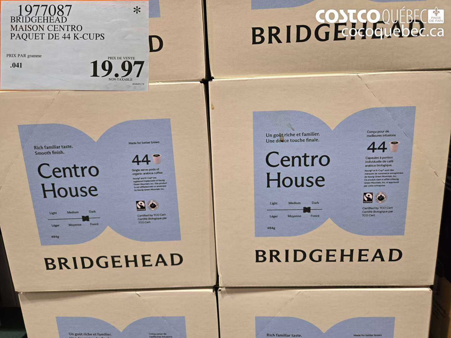 1977087 BRIDGEHEAD MAISON CENTRO PAQUET DE 44 K-CUPS $19.97