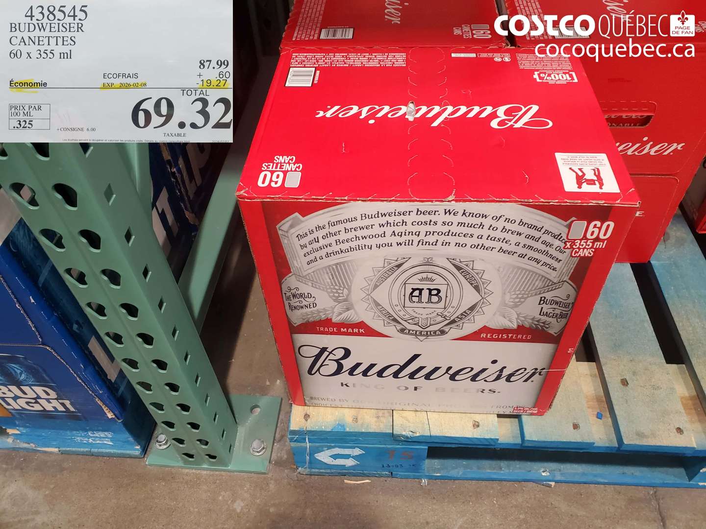 438545 BUDWEISER CANETTES 60 x 355 ml ($19.27 INSTANT SAVINGS EXPIRES ON 2026-02-08) $69.32