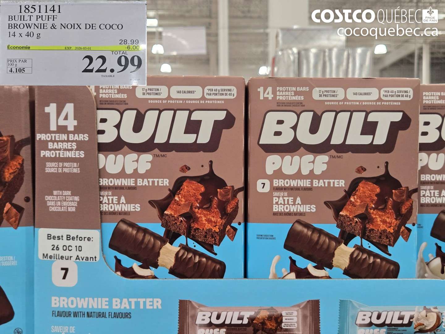 1851141 BUILT PUFF BROWNIE & NOIX DE COCO 14 x 40 g ($6.00 INSTANT SAVINGS EXPIRES ON 2026-03-01) $22.99