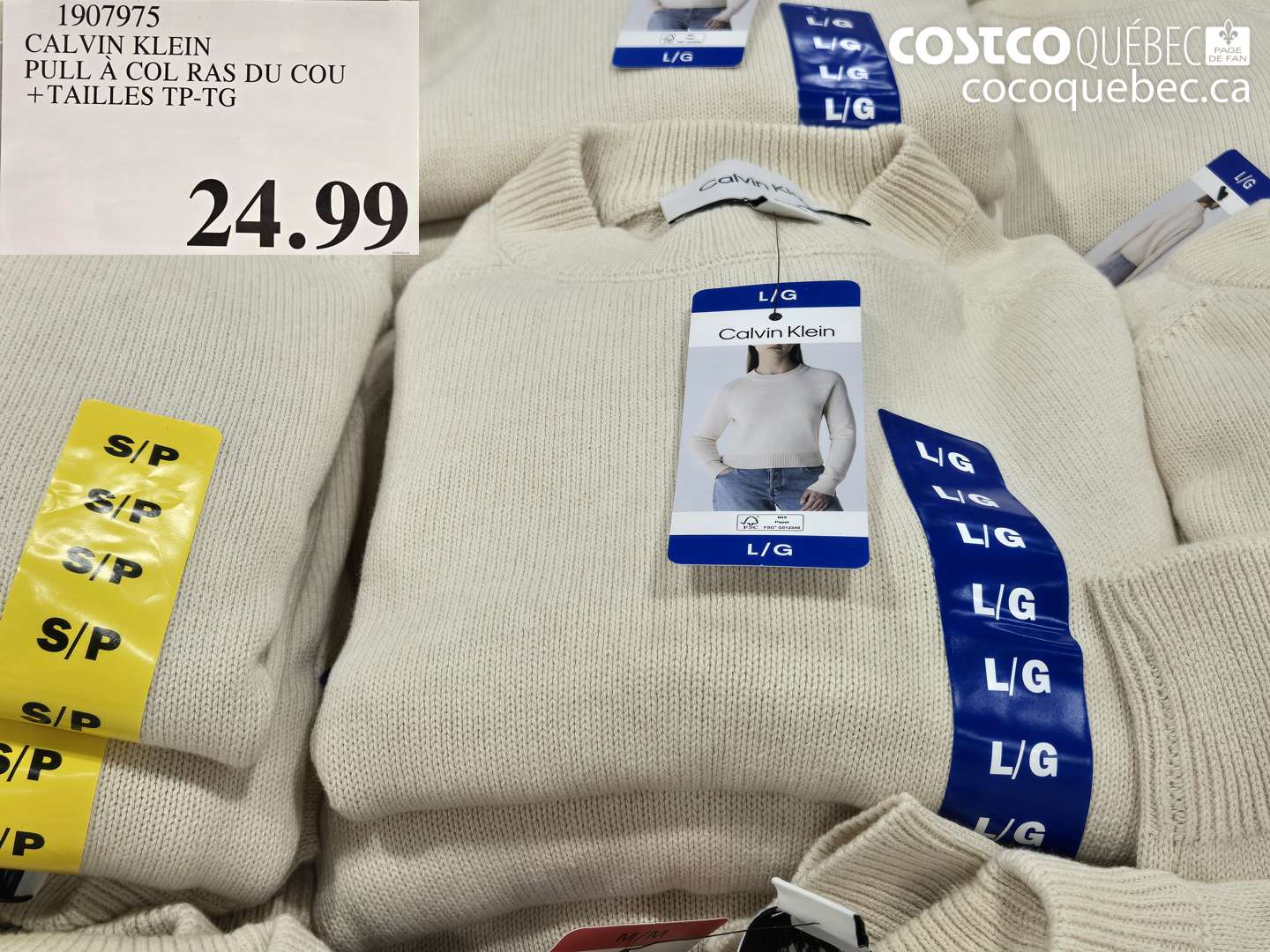 1907975 CALVIN KLEIN PULL À COL RAS DU COU + TAILLES TP-TG $24.99