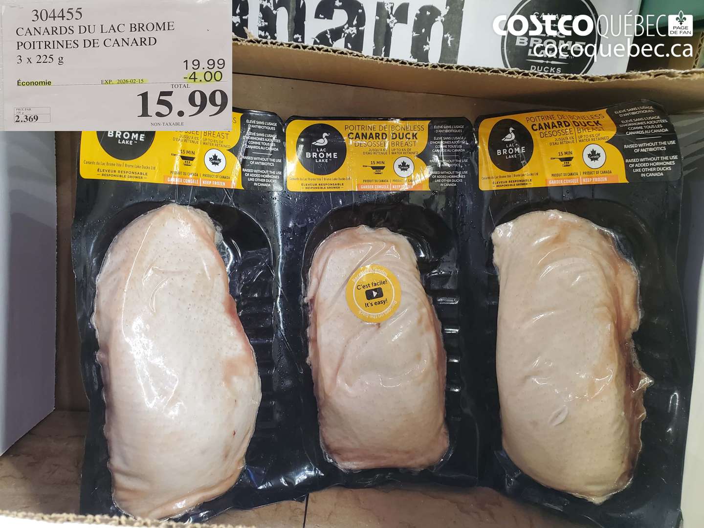 304455 CANARDS DU LAC BROME POITRINES DE CANARD ($4.00 INSTANT SAVINGS EXPIRES ON 2026-02-15) $15.99