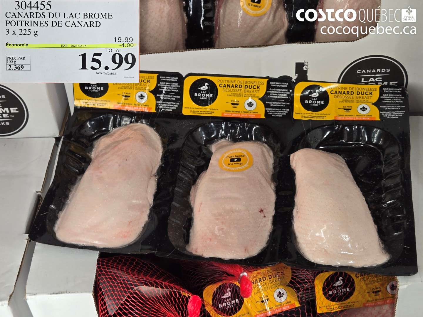 304455 CANARDS DU LAC BROME POITRINES DE CANARD 3 x 225 g ($4.00 INSTANT SAVINGS EXPIRES ON 2026-02-15) $15.99