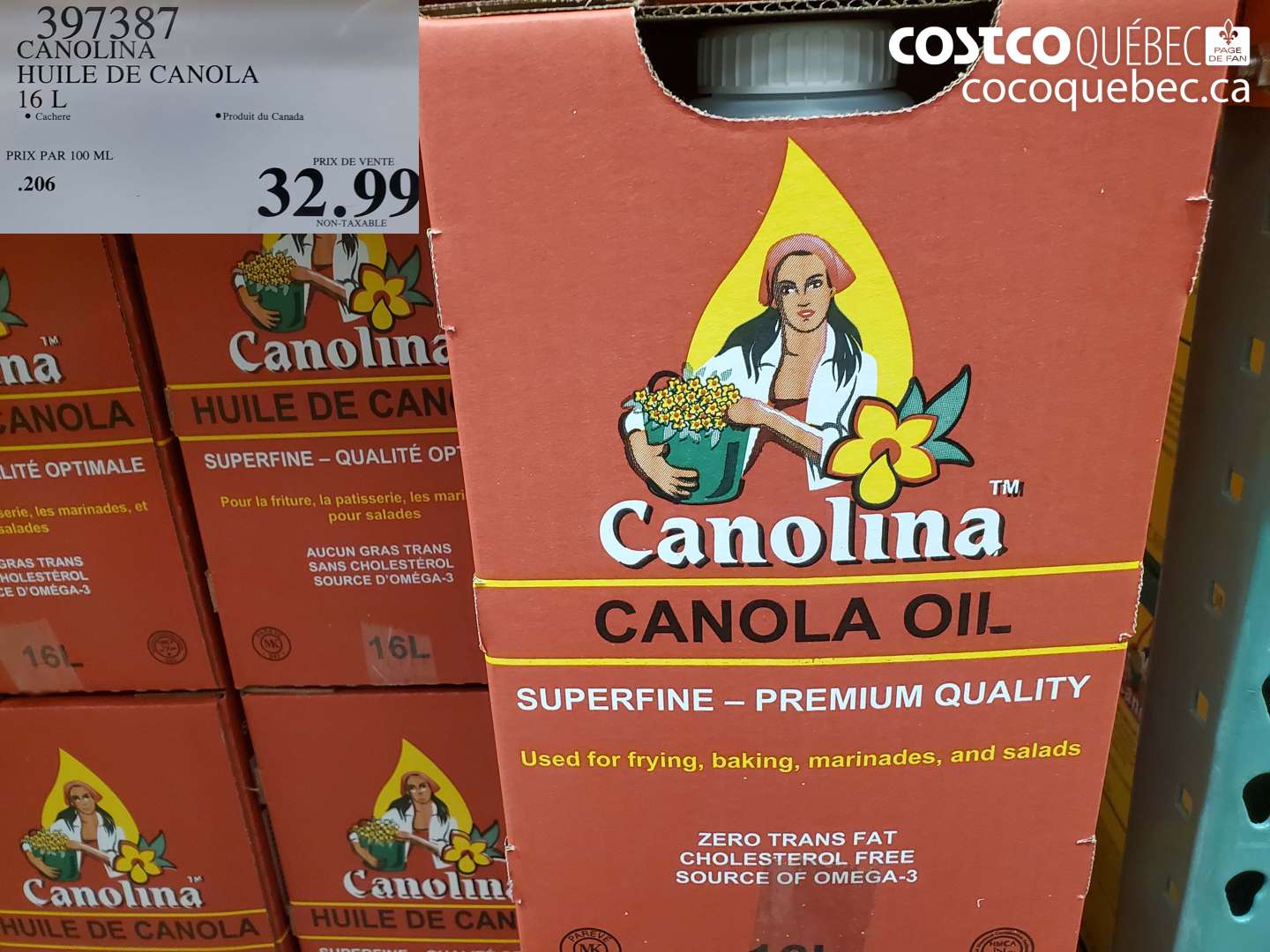 397387 CANOLINA HUILE DE CANOLA 16 L $32.99