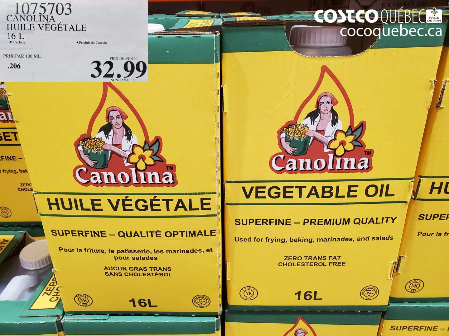 1075703 CANOLINA HUILE VÉGÉTALE 16 L $32.99