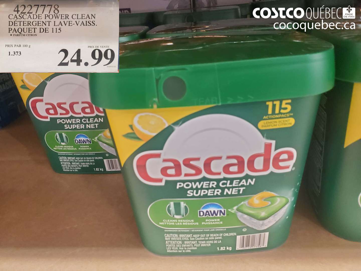 4227778 CASCADE POWER CLEAN DÉTERGENT LAVE-VAISSELLE PAQUET DE 115 $24.99