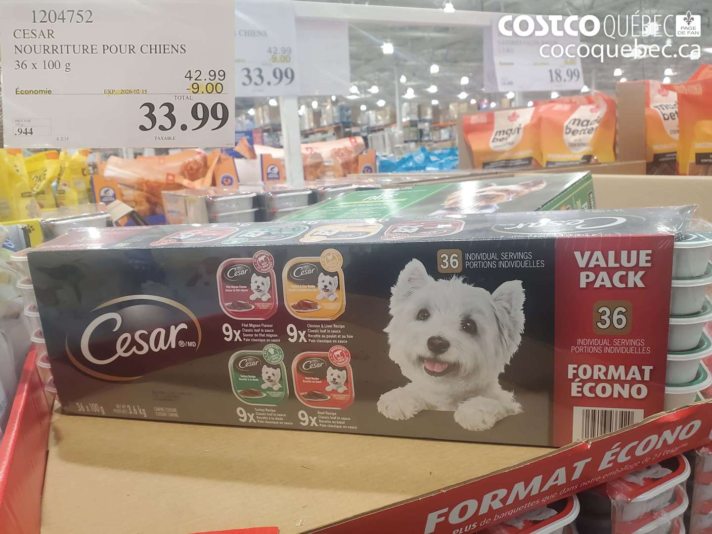 1204752 CESAR NOURRITURE POUR CHIENS 36 x 100 g ($9.00 INSTANT SAVINGS EXPIRES ON 2026-02-15) $33.99