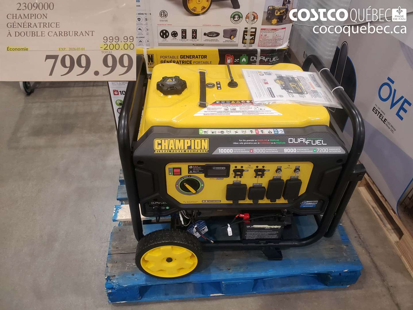 2309000 CHAMPION GÉNÉRATRICE À DOUBLE CARBURANT ($200.00 INSTANT SAVINGS EXPIRES ON 2026-03-01) $799.99