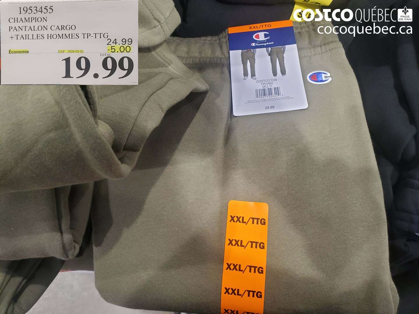 1953455 CHAMPION PANTALON CARGO +TAILLES HOMMES TP-TTG ($5.00 INSTANT SAVINGS EXPIRES ON 2026-03-01) $19.99