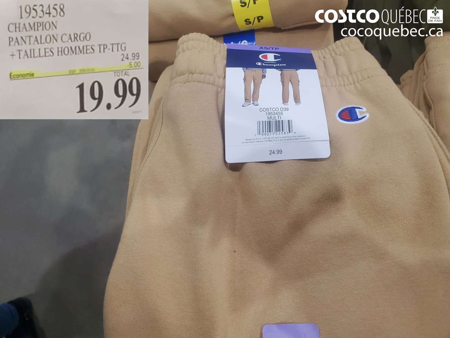 1953458 CHAMPION PANTALON CARGO + TAILLES HOMMES TP-TTG ($5.00 INSTANT SAVINGS EXPIRES ON 2026-03-01) $19.99