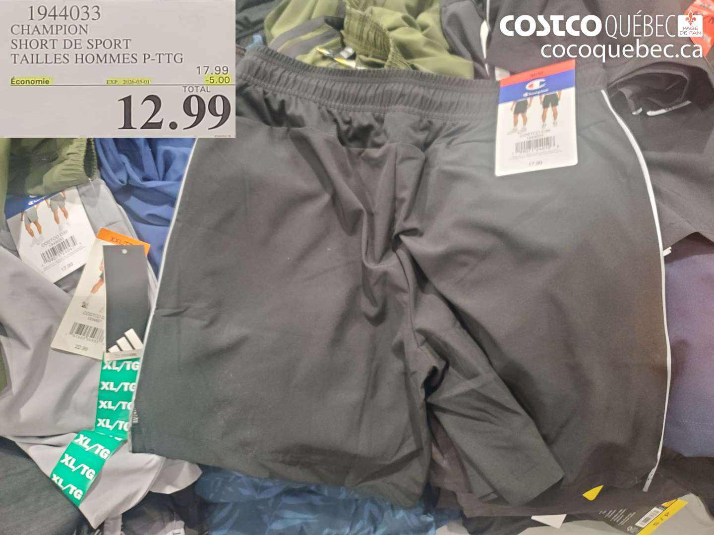 1944033 CHAMPION SHORT DE SPORT TAILLES HOMMES P-PTG ($5.00 INSTANT SAVINGS EXPIRES ON 2026-03-01) $12.99