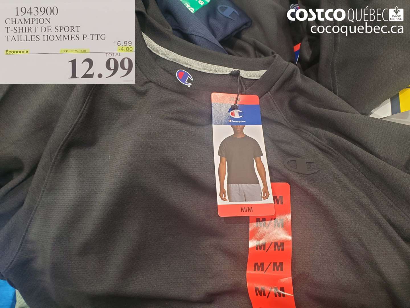 1943900 CHAMPION T-SHIRT DE SPORT TAILLES HOMMES P-TTG ($4.00 INSTANT SAVINGS EXPIRES ON 2026-03-01) $12.99