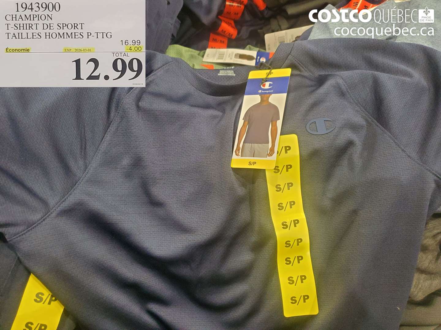 1943900 CHAMPION T-SHIRT DE SPORT TAILLES HOMMES P-TTG ($4.00 INSTANT SAVINGS EXPIRES ON 2026-03-01) $12.99