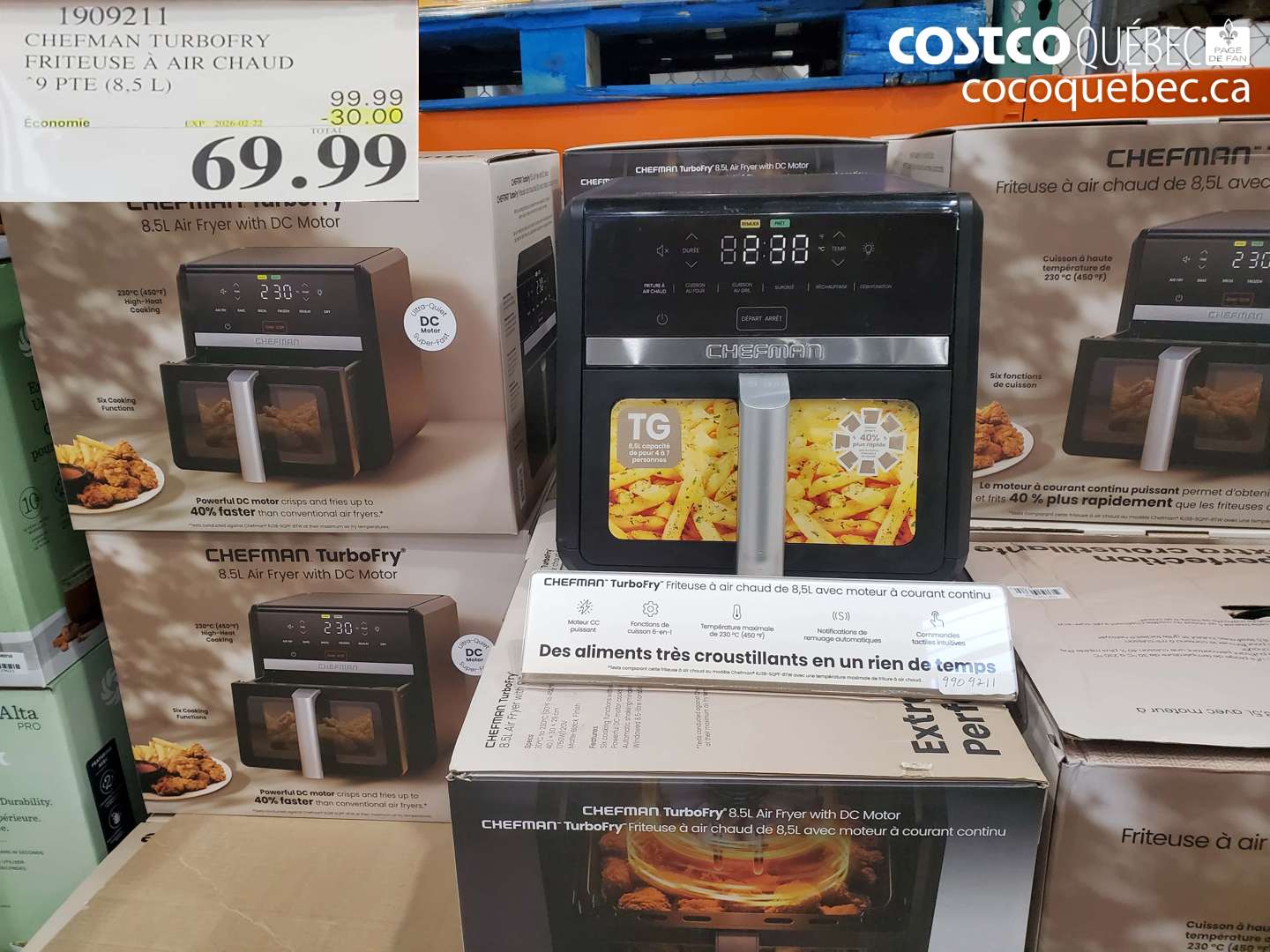 1909211 CHEFMAN TURBOFRY FRITEUSE A AIR CHAUD 9 PTE (8,5 L) ($30.00 INSTANT SAVINGS EXPIRES ON 2026-02-22) $69.99