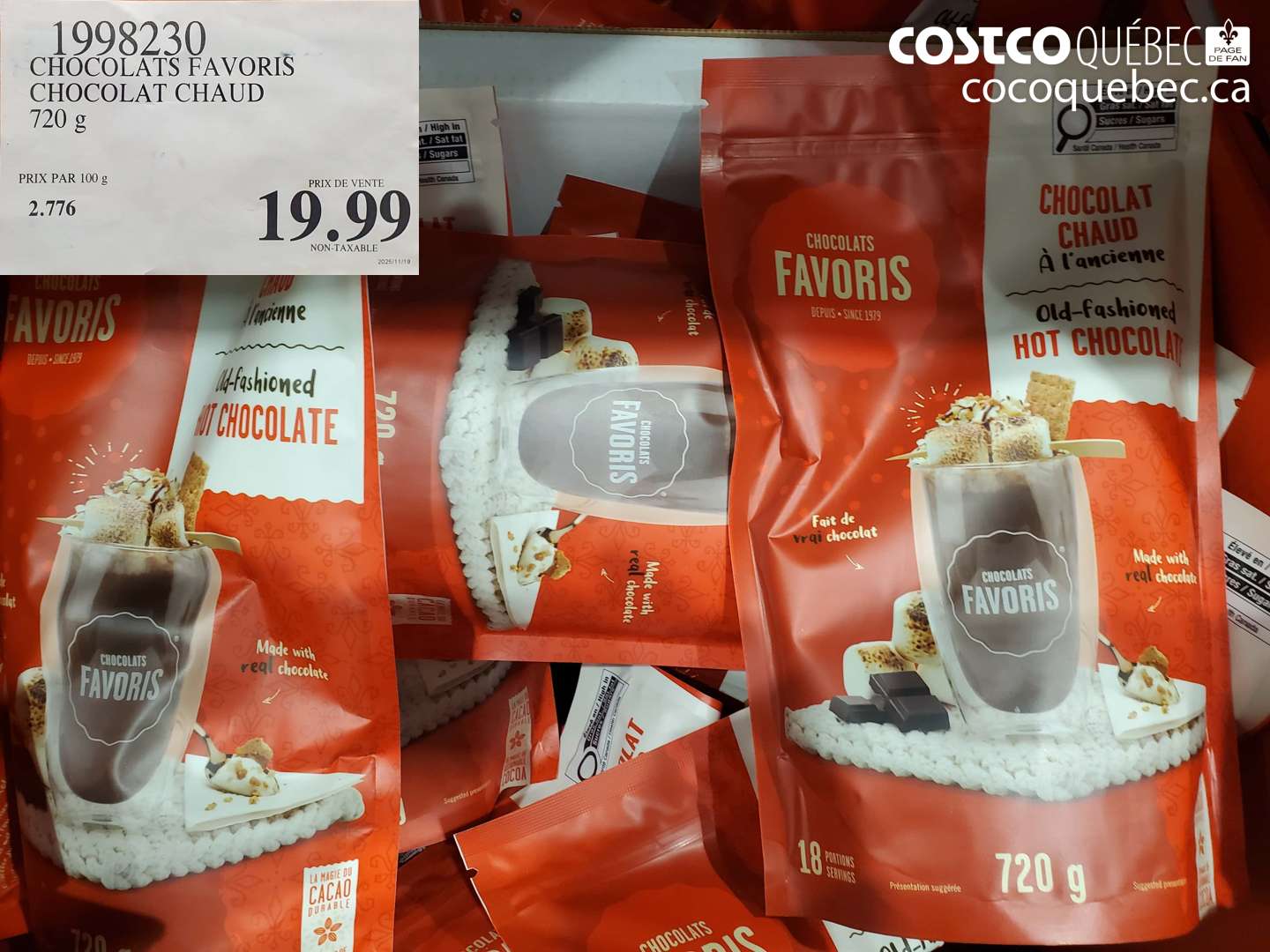 1998230 CHOCOLATS FAVORIS CHOCOLAT CHAUD 720 g $19.99