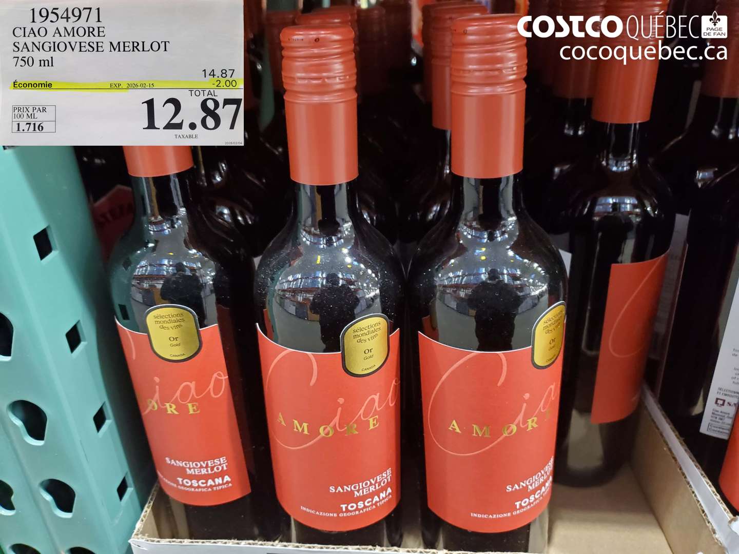 1954971 CIAO AMORE SANGIOVESE MERLOT 750 ml ($2.00 INSTANT SAVINGS EXPIRES ON 2026-02-15) $12.87