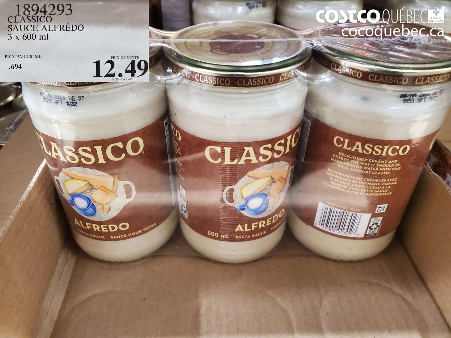 1894293 CLASSICO SAUCE ALFRÉDO 3 x 600 ml $12.49