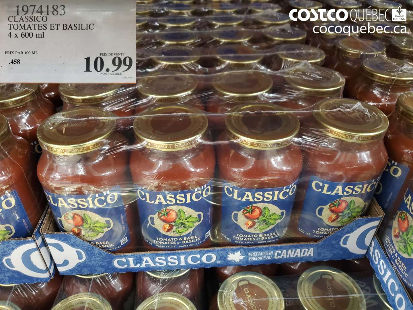 1974183 CLASSICO TOMATES ET BASILIC 4 x 600 ml $10.99