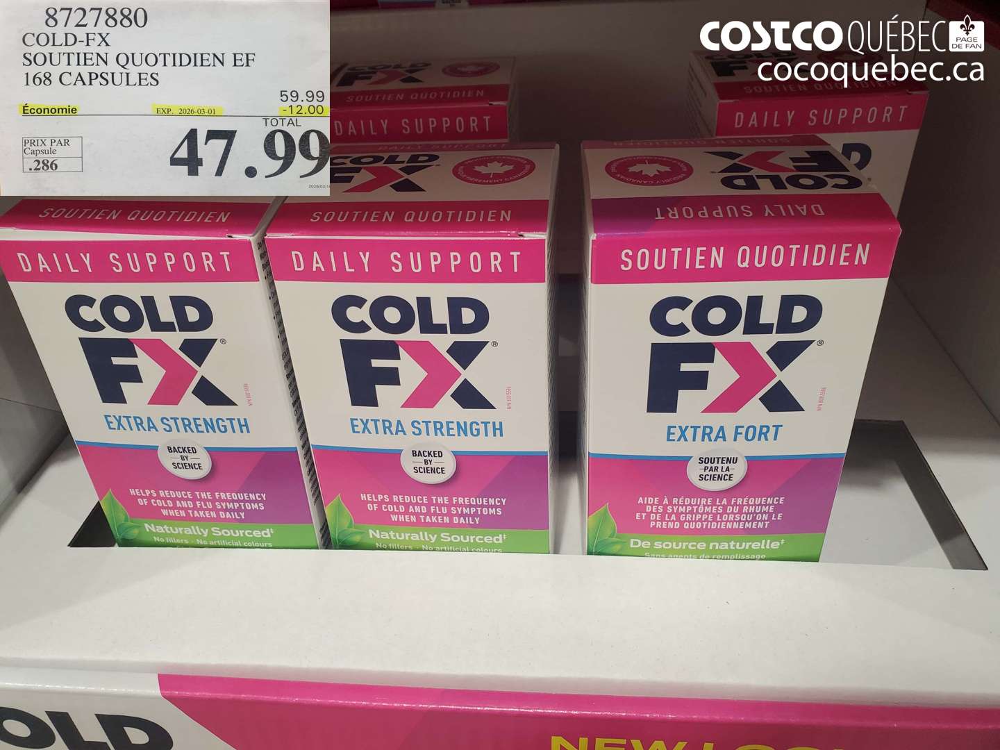 8727880 COLD-FX SOUTIEN QUOTIDIEN EF 168 CAPSULES ($12.00 INSTANT SAVINGS EXPIRES ON 2026-03-01) $47.99