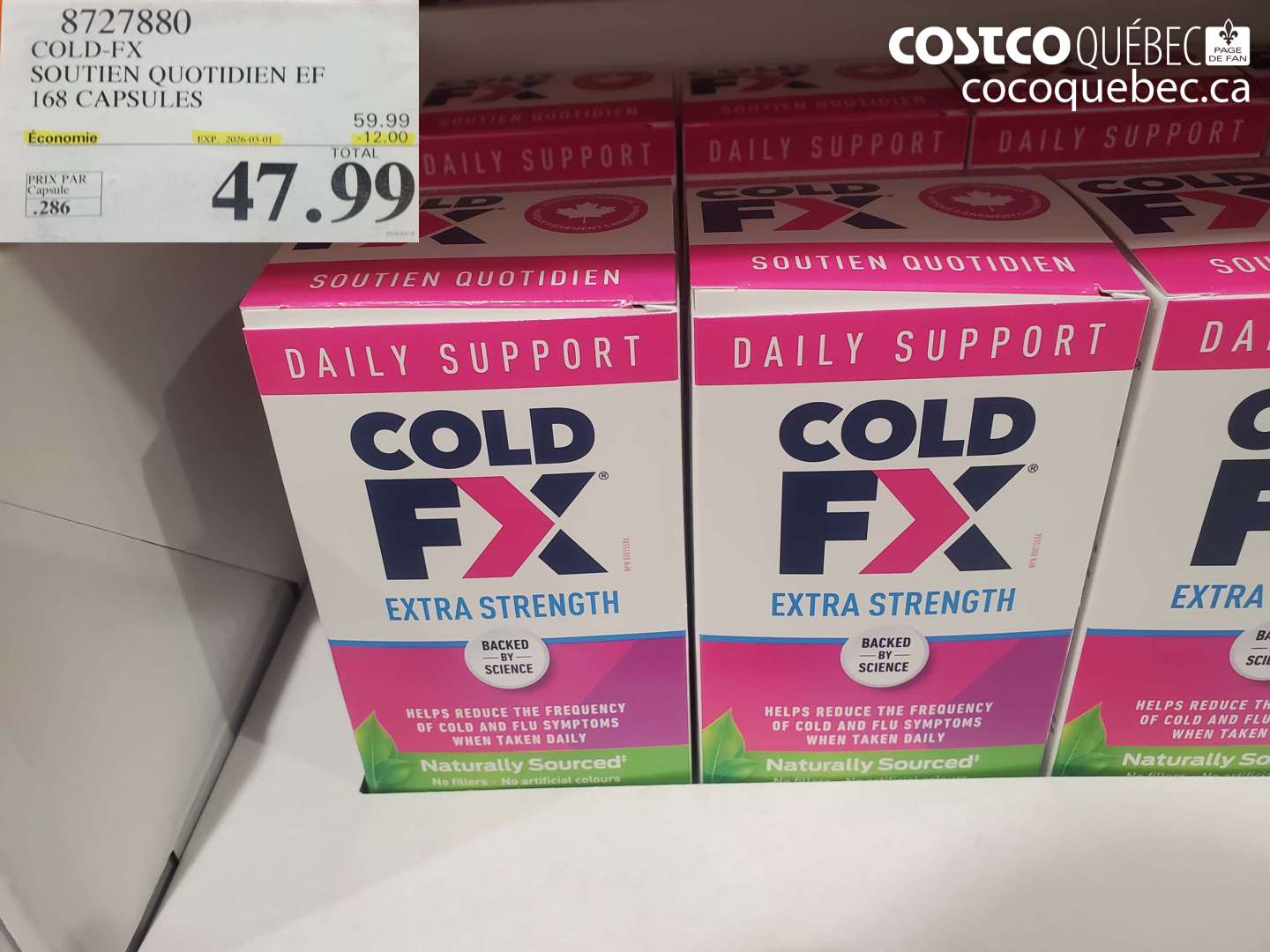 8727880 COLD-FX SOUTIEN QUOTIDIEN EF 168 CAPSULES ($12.00 INSTANT SAVINGS EXPIRES ON 2026-03-01) $47.99