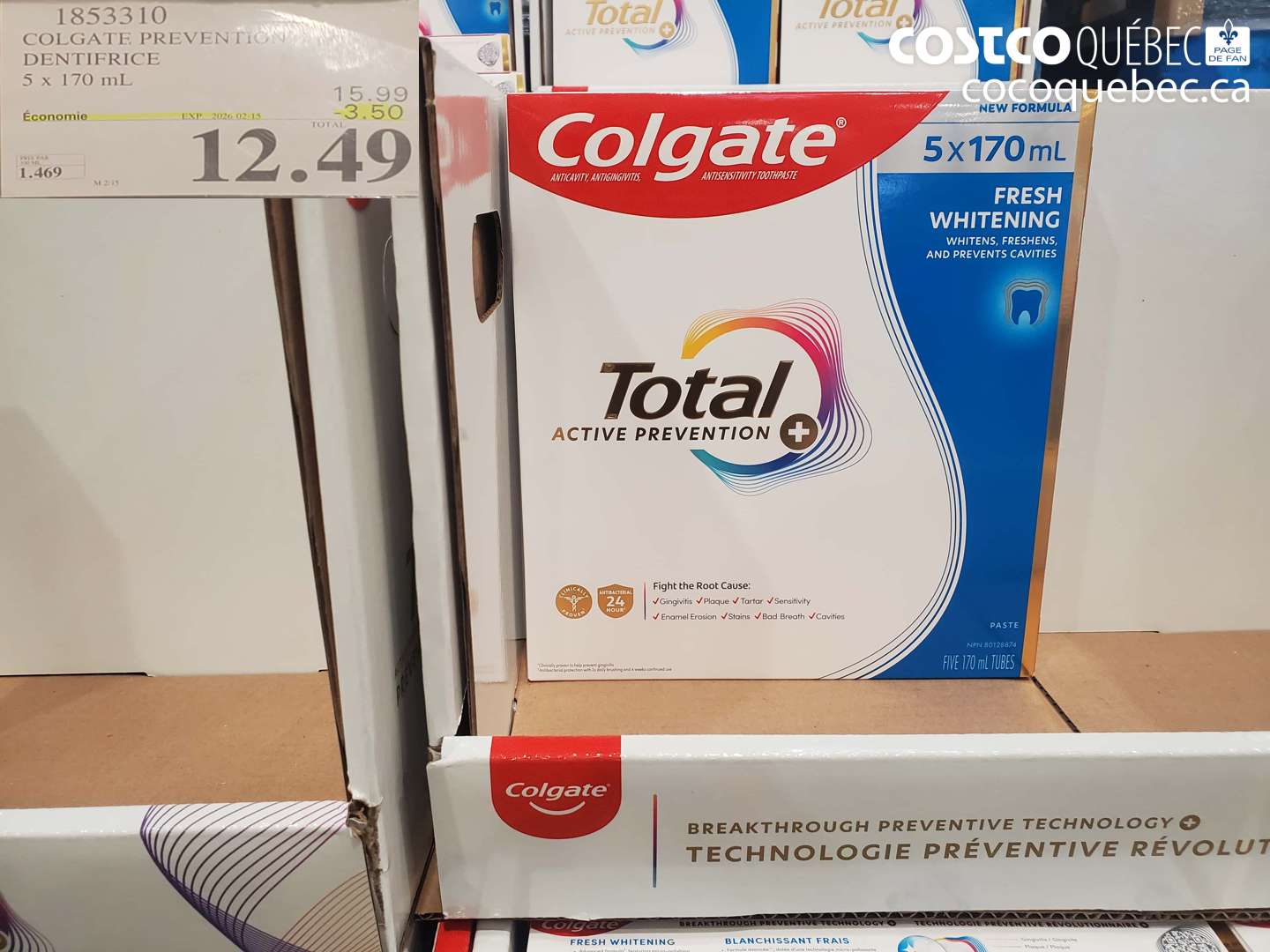 1853310 COLGATE, PREVENTION DENTIFRICE 5 x 170 mL ($3.50 INSTANT SAVINGS EXPIRES ON 2026-02-15) $12.49