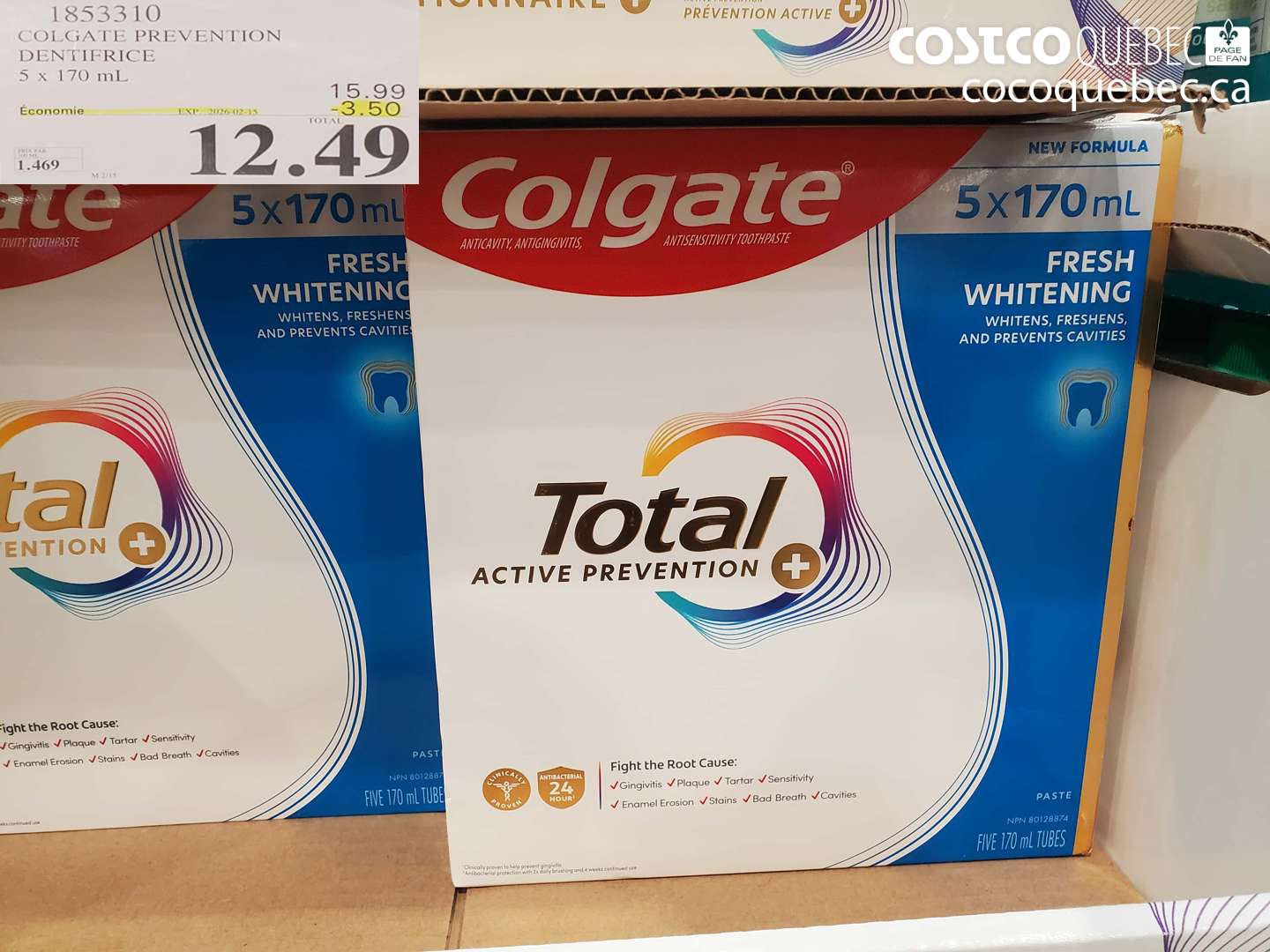 1853310 COLGATE PREVENTION DENTIFRICE 5 x 170 mL ($3.50 INSTANT SAVINGS EXPIRES ON 2026-02-15) $12.49