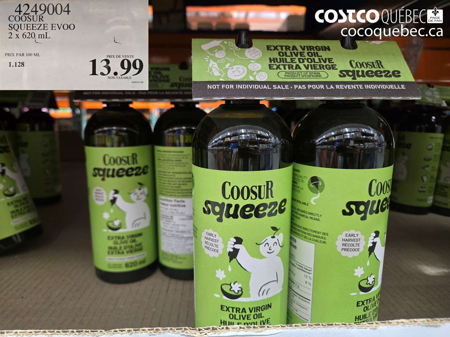4249004 COOSUR SQUEEZE EVOO 2 x 620 mL $13.99
