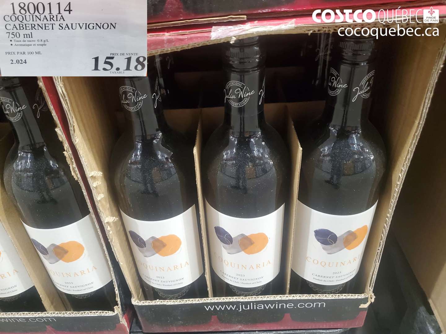 1800114 COQUINARIA CABERNET SAUVIGNON 750 ml $15.18