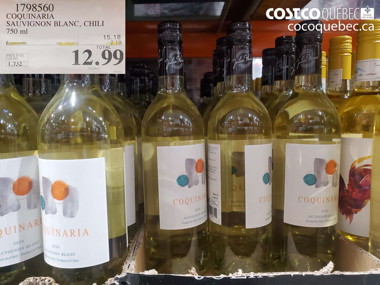 1798560 COQUINARIA SAUVIGNON BLANC, CHILI 750 ml ($2.19 INSTANT SAVINGS EXPIRES ON 2026-02-15) $12.99