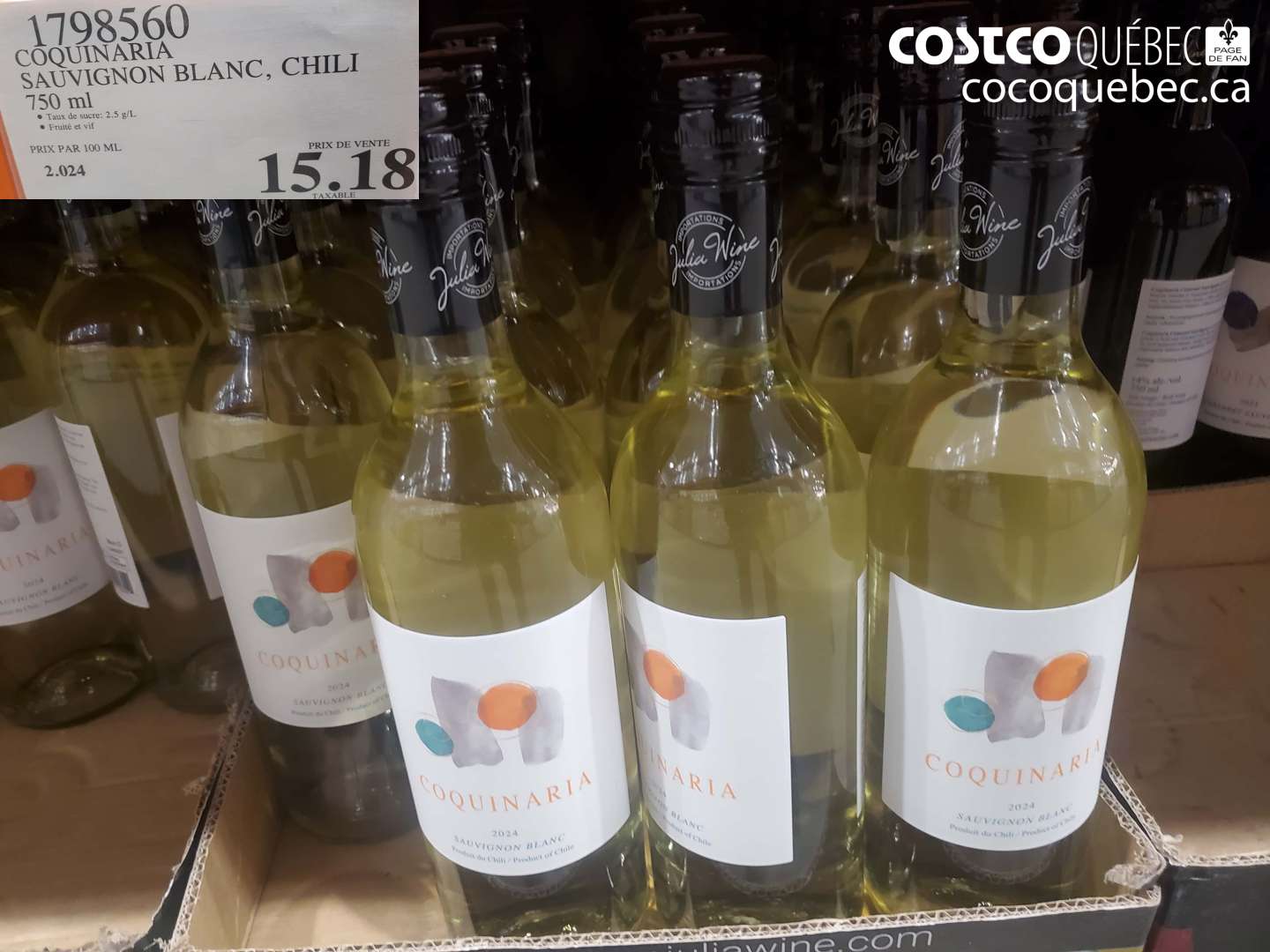 1798560 COQUINARIA SAUVIGNON BLANC, CHILI 750 ml $15.18